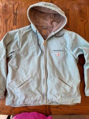 Carhartt Womens Sherpa-Lined Sandstone Sierra Jacket Seaglass Blue XL Rare